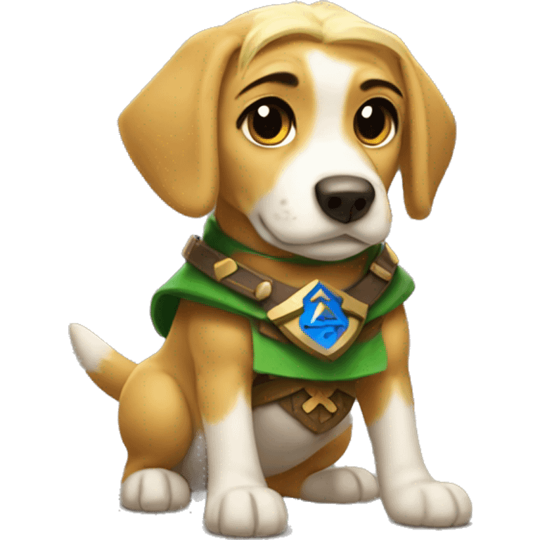 un cachorro de perro con disfraz de link de zelda emoji