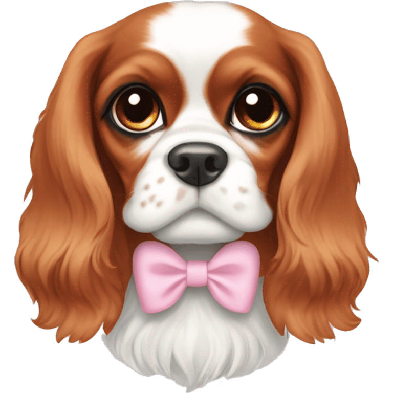 Cavalier King Charles spaniel with light pink bows on ears emoji