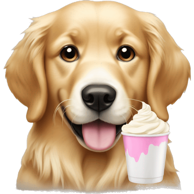 Golden retriever eating whipped cream emoji