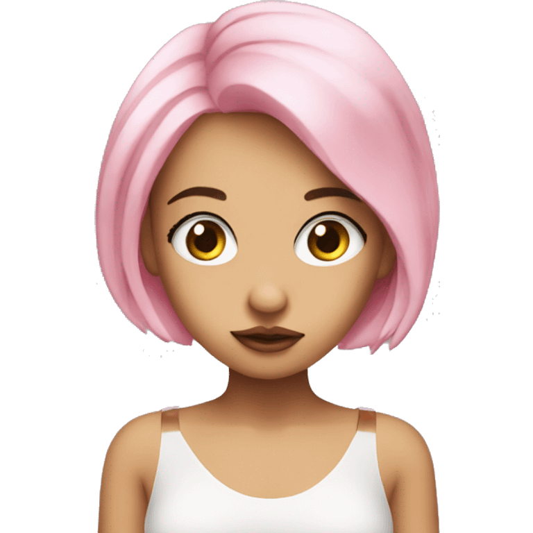 cute lady, pink hair, big eyes, posing like vogue emoji