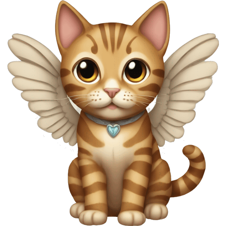 An adult and entiere brown striped cat with angel’s wings emoji