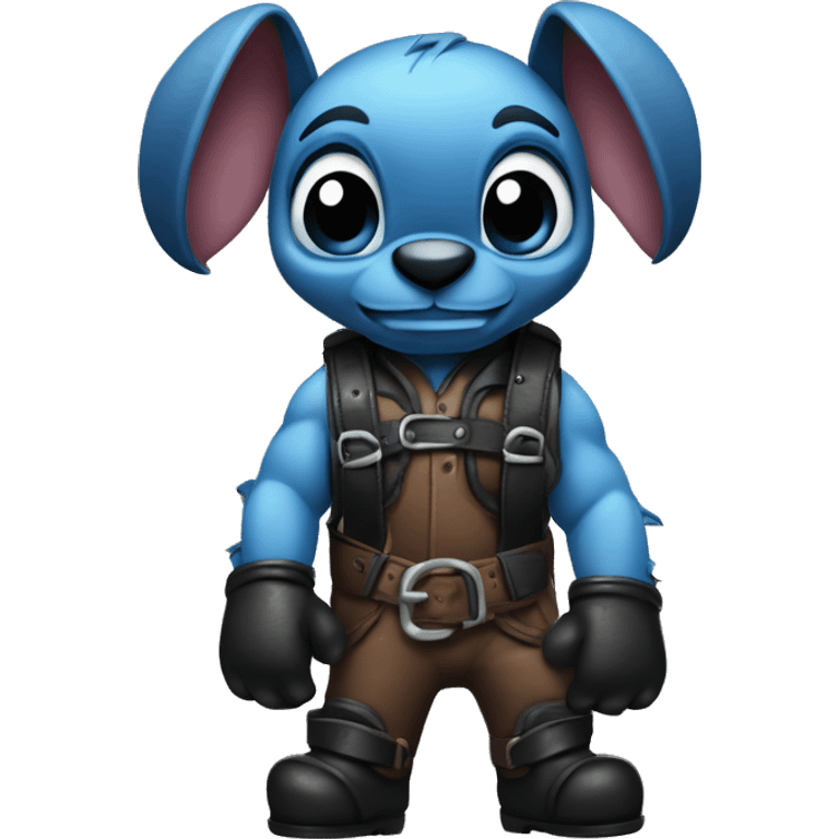 Stitch in leather harness and black Gloves emoji