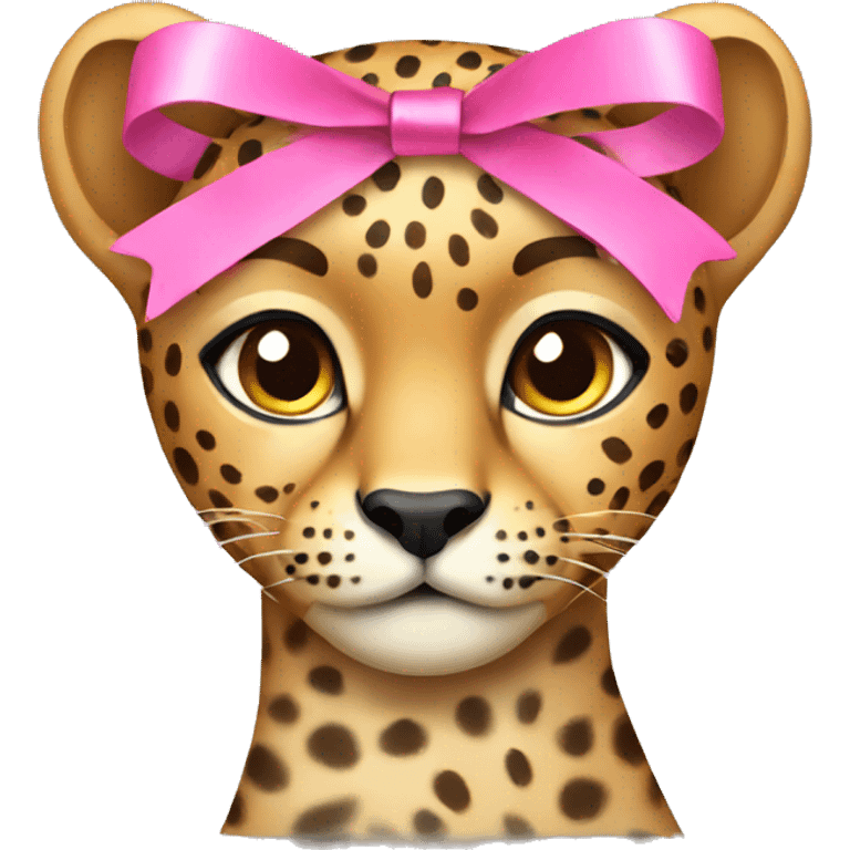 cheetah with a pink ribbon on its head emoji