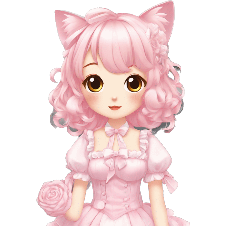 Shiny Blushing Cute Romantic Kawaii Beautiful Pastel Lolita Anime Catgirl Trending Style Cottagecore Pastelcore  full body emoji