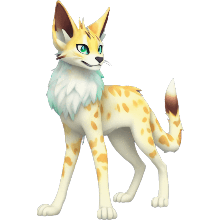 Epic Edgy Colorful ethereal eldritch Sergal-Serval-Fionbri full body emoji