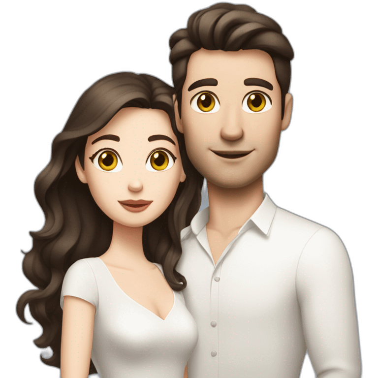 Honeymoon brunette couple with colored eyes and white skin emoji