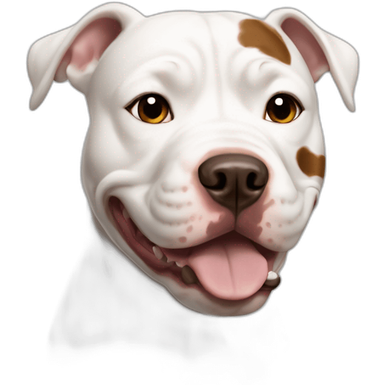 white pitbull dog with big brown spot in the face emoji