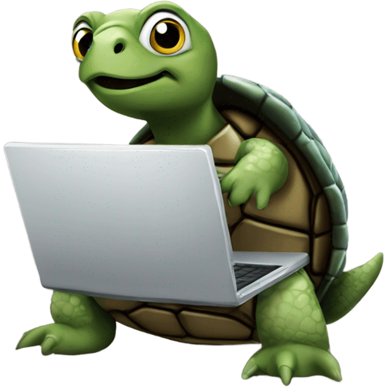 turtle with laptop and hacking emoji