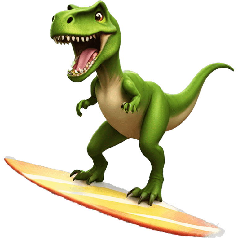 A T-rex surfing  emoji