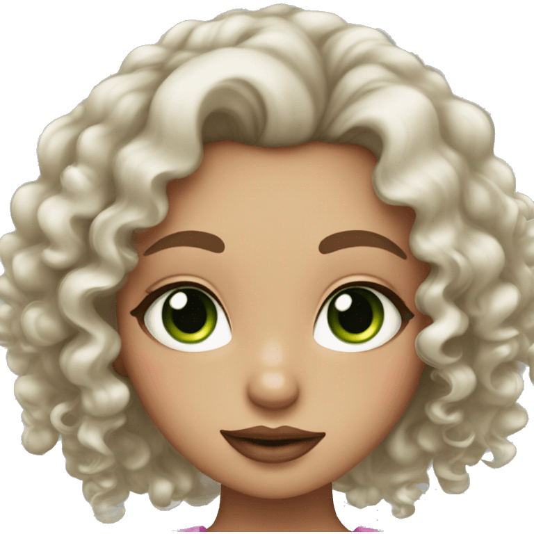 Girl with curly hair and green eyes and long lashes and pink lips with freckles  emoji