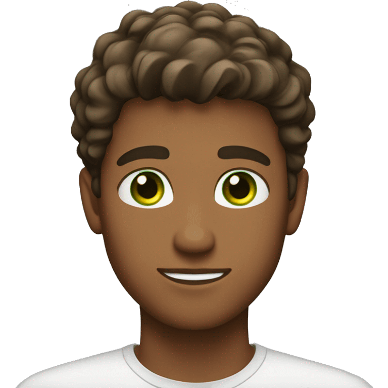 green eyes. handsome. young man. brown skin. brown hair. emoji