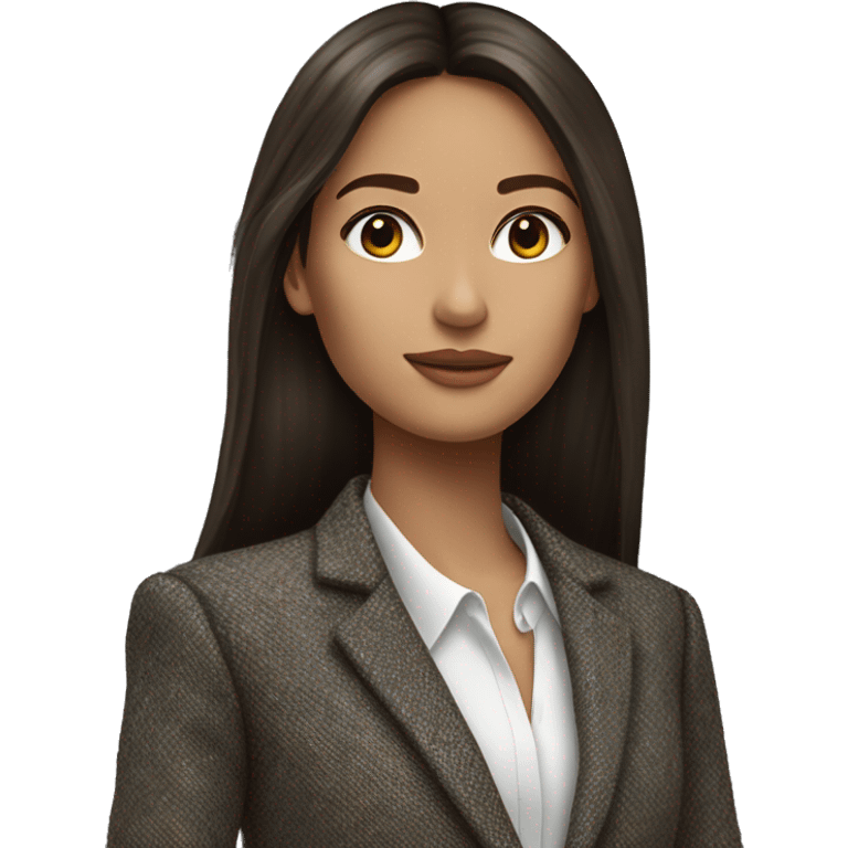 Brunette long straight hair girl in Zara tweed blazer emoji