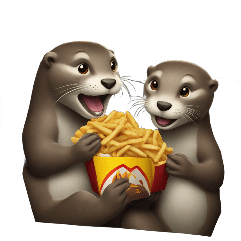 two otter eating macdonalds in the car emoji