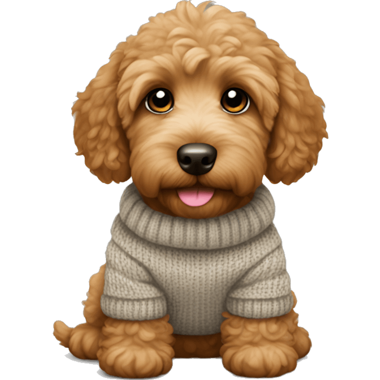 Little brown golden doodle puppy wearing a sweater emoji