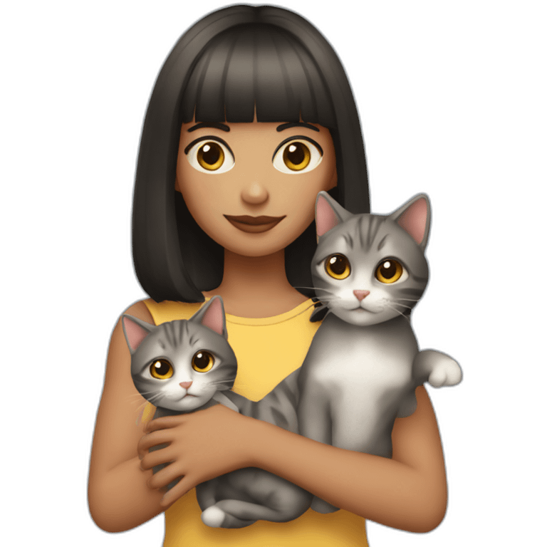 girl-with-bang-cut-holding-two-cats emoji