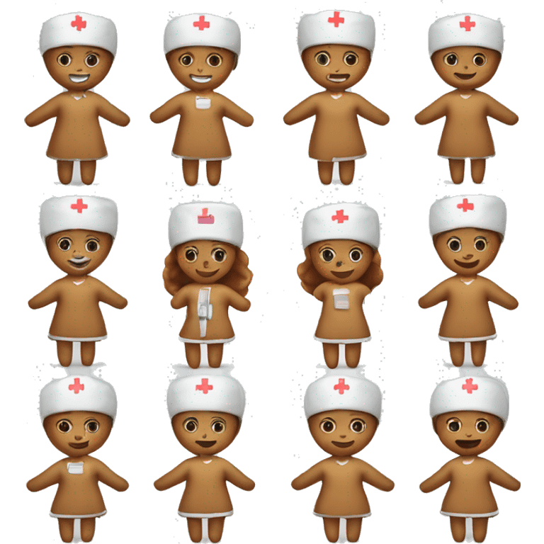 Realistic gingerbread girl in scrubs and nurse hat with stethoscope around neck isolated.  emoji