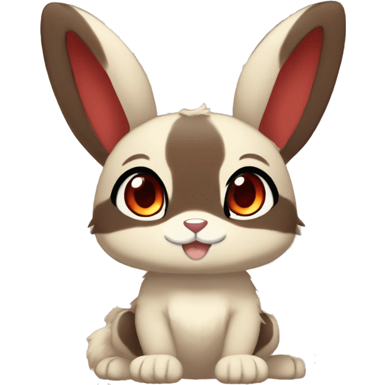 Cute, Chibi, Kemono-style, Anthro, Fur-Sona, Dark-Brown, Normal-type-Ground-type Tan-Rabbit-Fakémon with Dark-Red eyes, beige belly, beige paws, beige feet, beige freckles, full body emoji