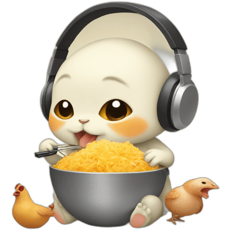 Baby grogu eating chicken listening to music emoji