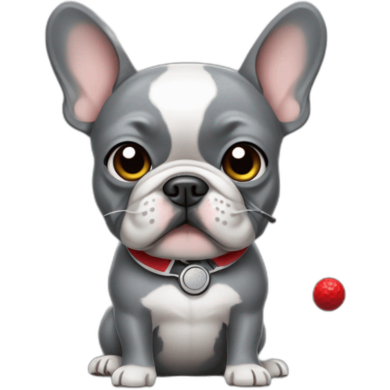 grey French bulldog holding a golf club emoji