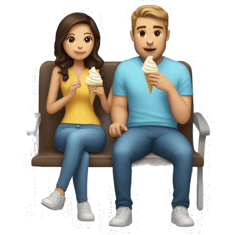 Brunette Girl sitting on white guys lap eating ice cream together  emoji