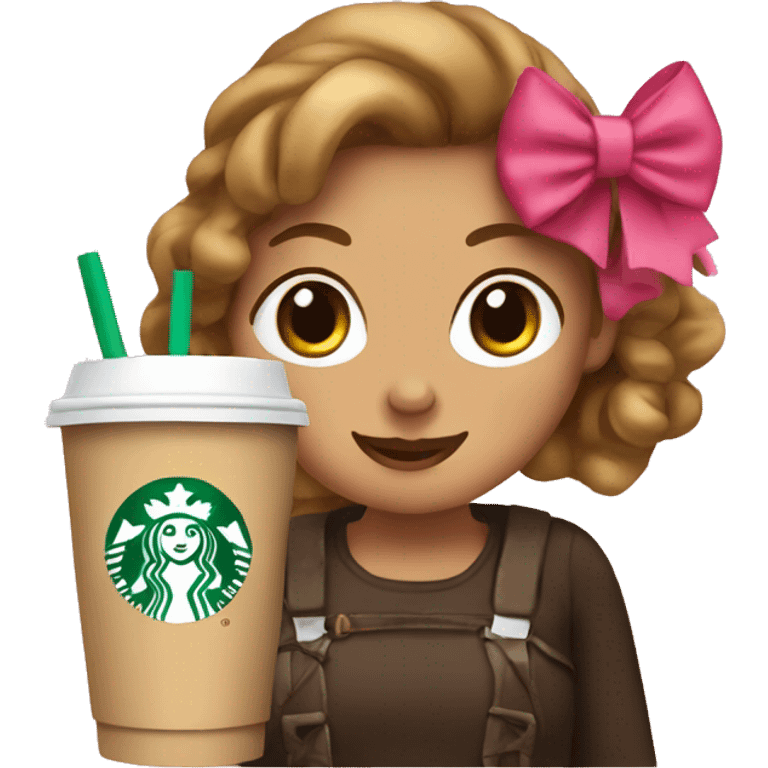 Create a girly emoji with a bow and Starbucks. emoji