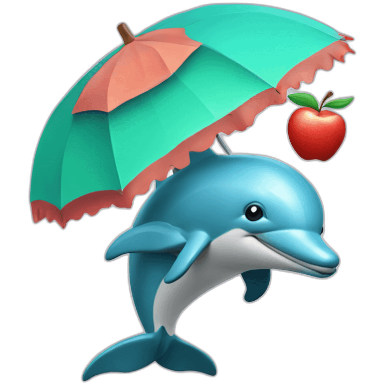 Dolphins with umbrellas in her left hand and an apple on her right hand  emoji