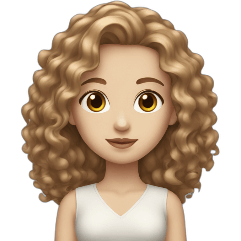 White Women, blue pale eyes, long brown curly hair, emoji