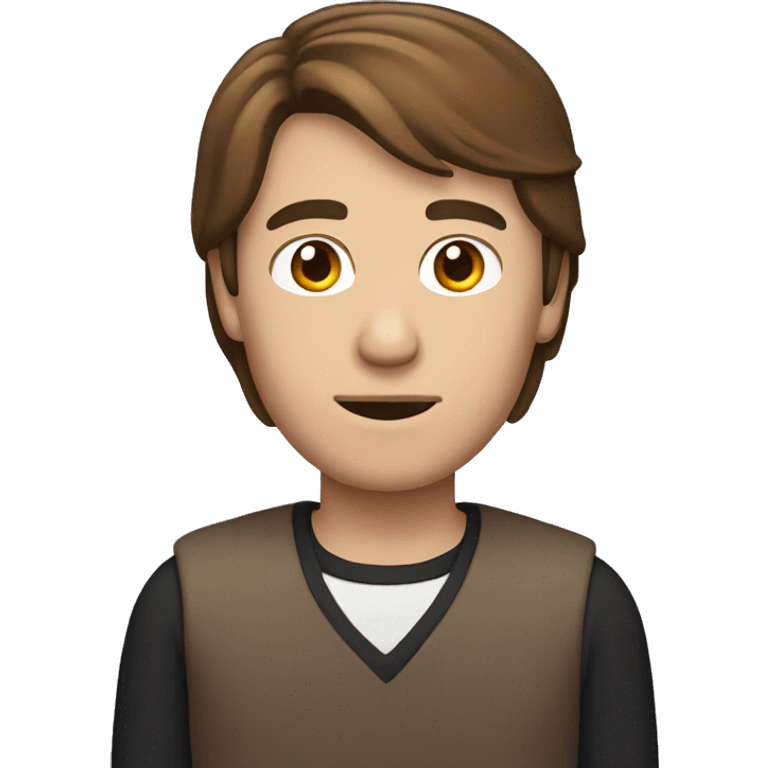 Man with a computer, brown hair, middle part hair emoji