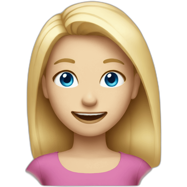 Blonde girl with blue eyes and big teeth emoji