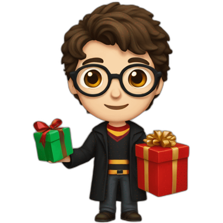 Harry Potter holding a red christmas present emoji