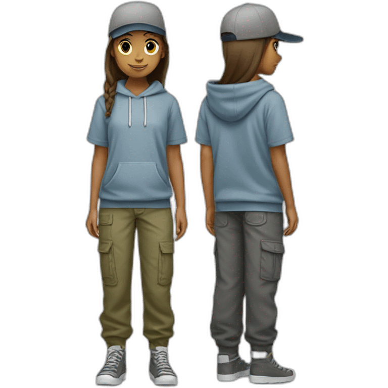 gender neutral teenager wearing a hoodie, a cap and cargo pants emoji