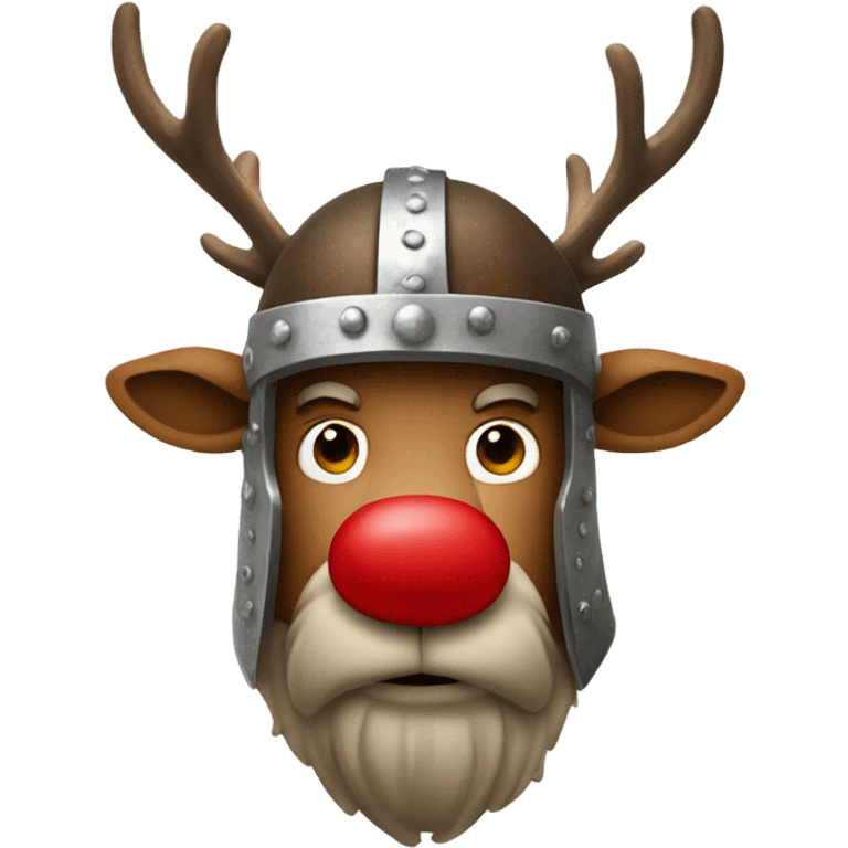 Red nosed reindeer in Viking helmet emoji