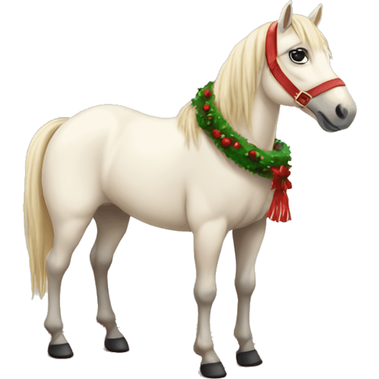 Creme horse with a cozy Christmas rug emoji