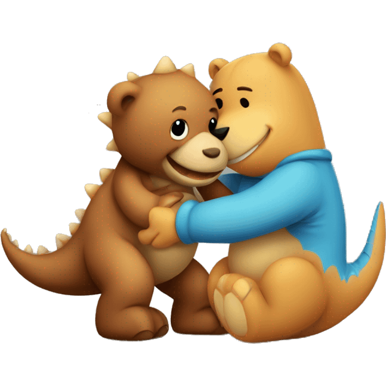 Dinosaur and teddy bear are hugging  emoji