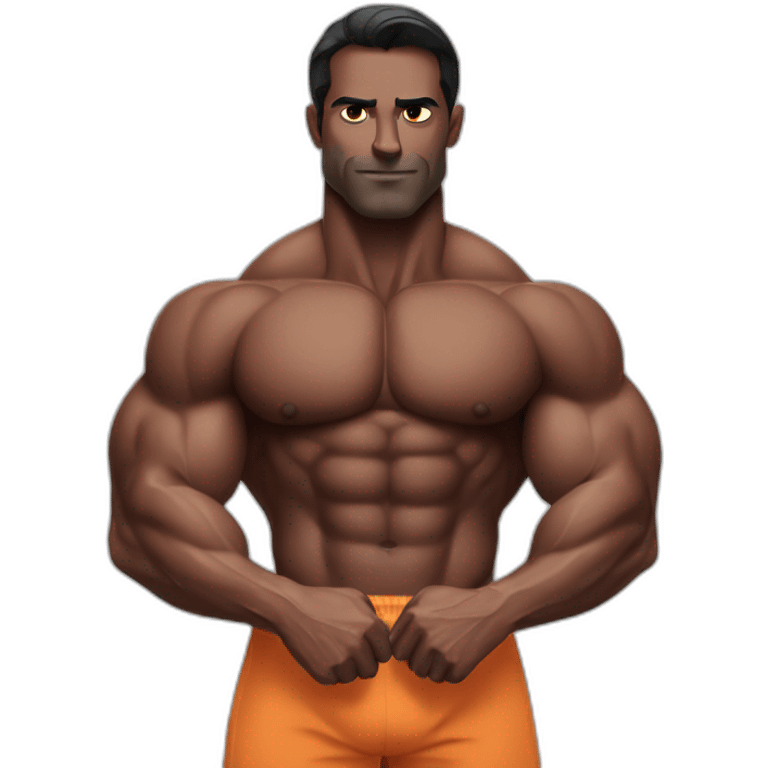 dark skinned Indian bodybuilder with Arnold back pose emoji