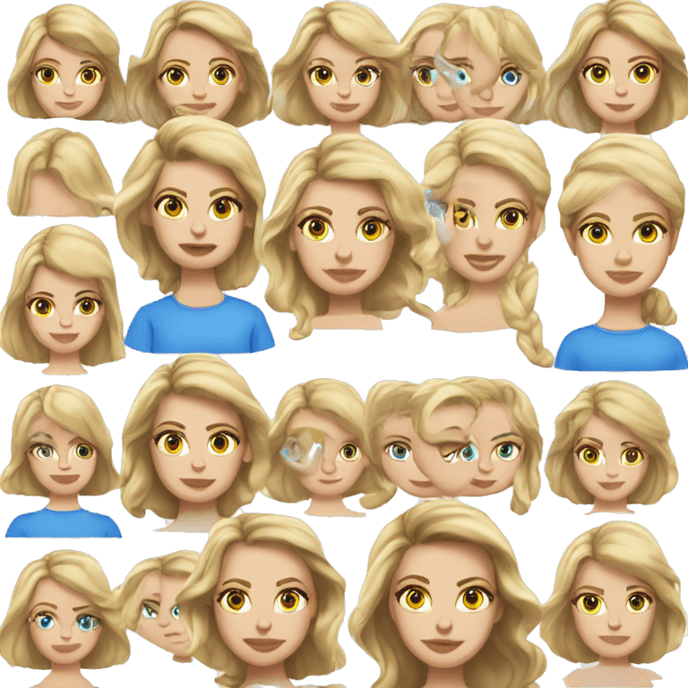 dark blonde medium length hair, blue eyes, woman oval face, light eyebrows emoji