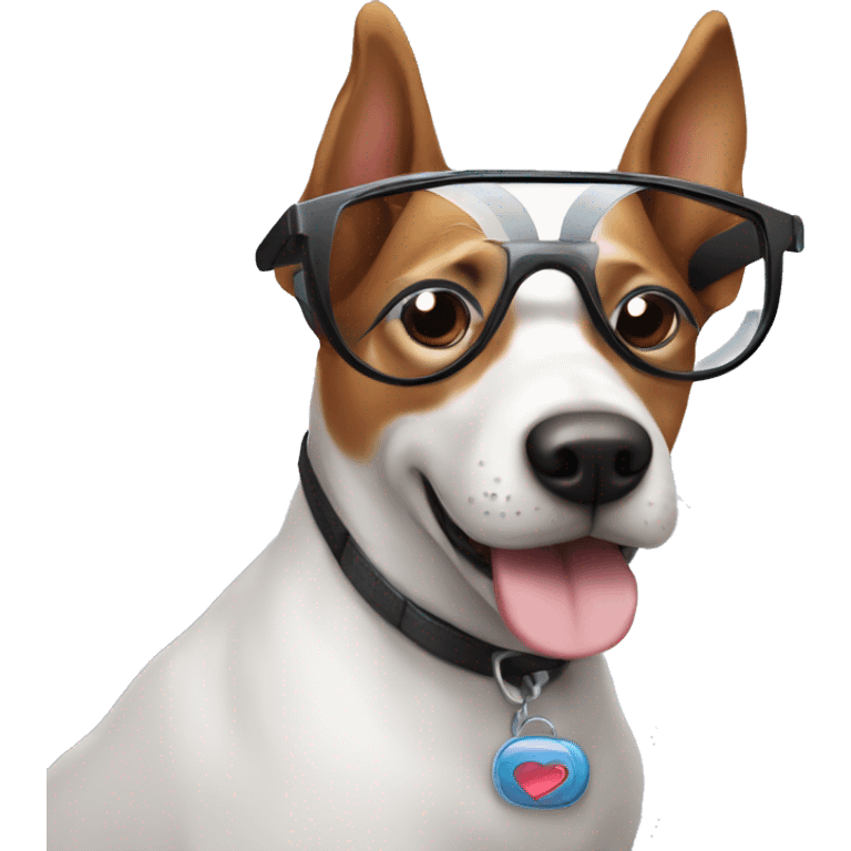 A dog with futuristic glasses and saying I love you Katherine emoji