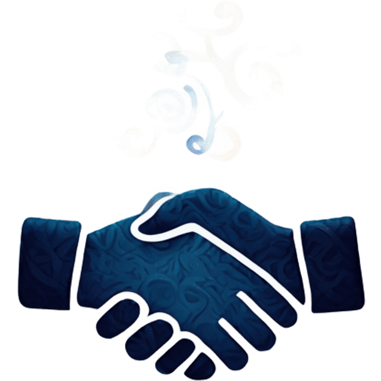 A stylized handshake with dynamic, swirling patterns to show connection emoji