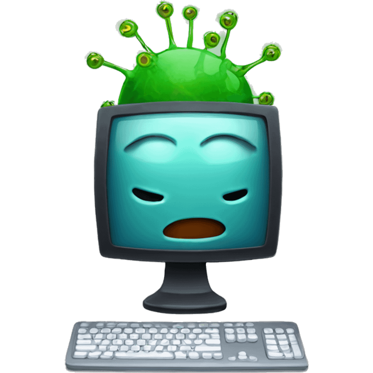 computer with a virus emoji