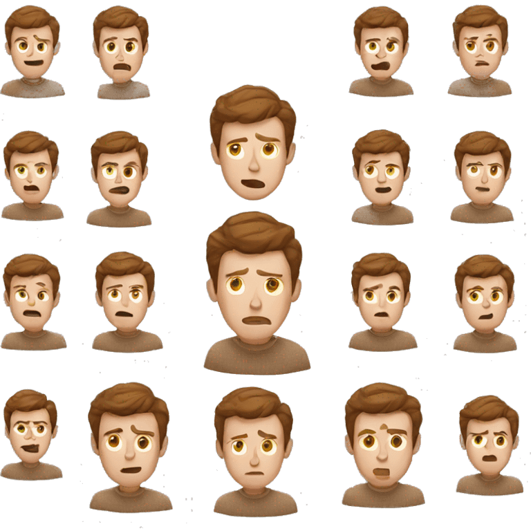 confusion emoji men with brown hair, pale skin and a brown sweater emoji