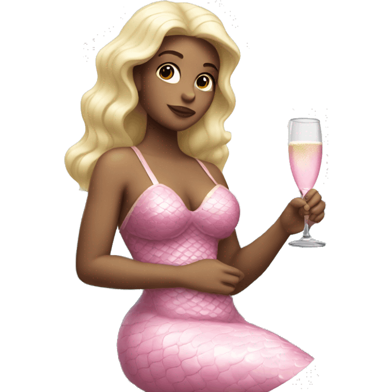 A white mermaid drinking champagne dressed in pink emoji