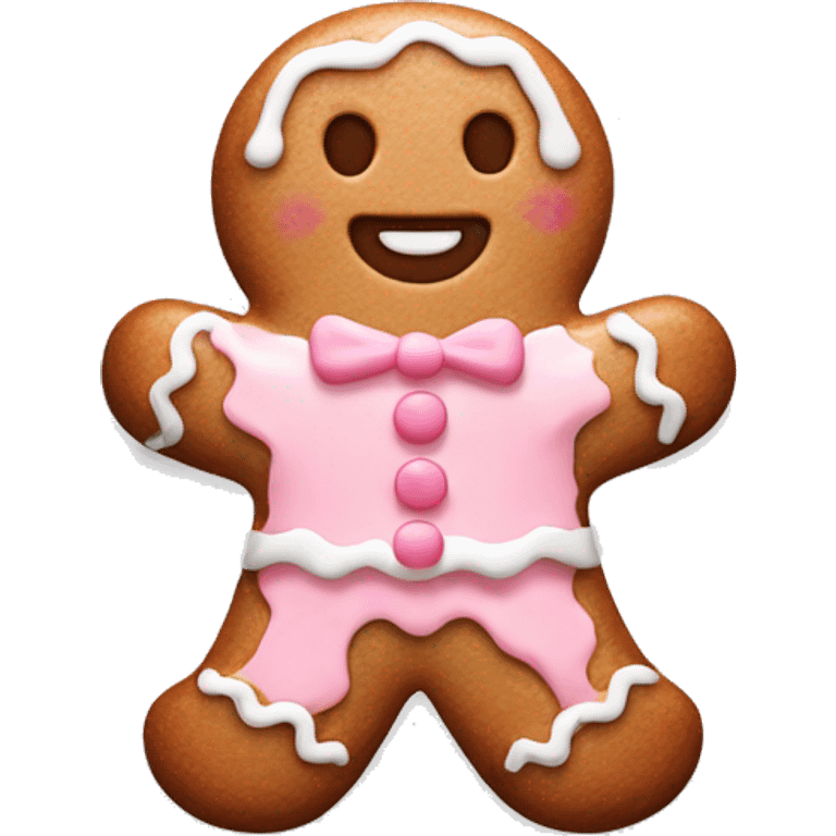 Cute gingerbread man with light pink and white icing emoji