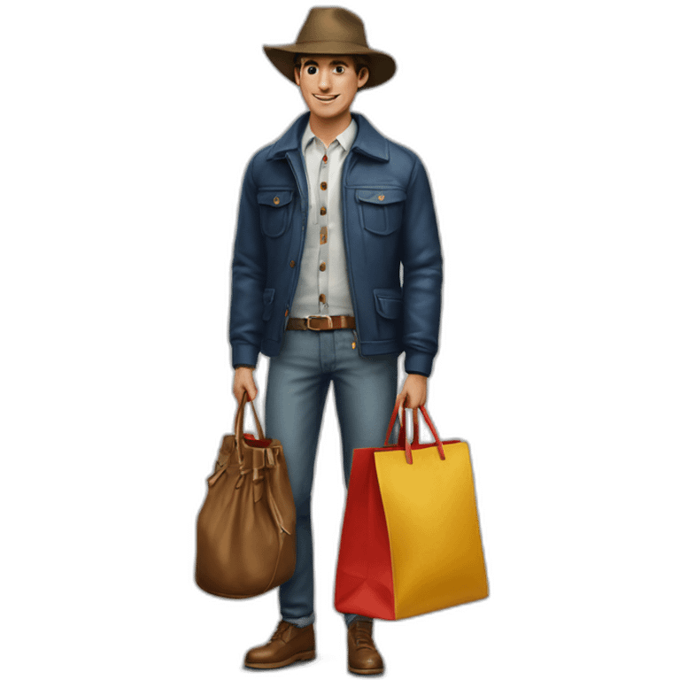 Hyperrealist Preppy hunter spanish with shoping bag emoji