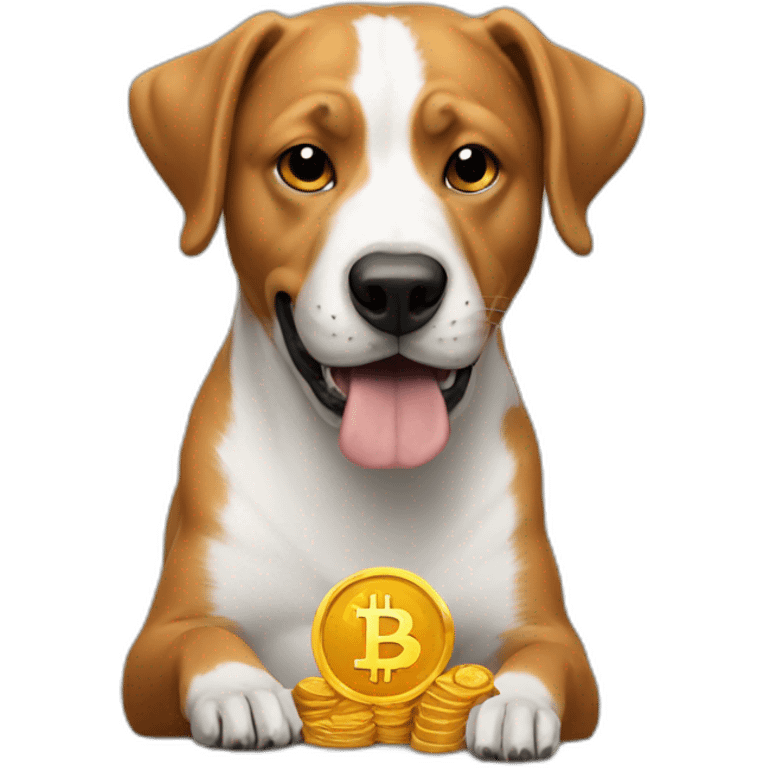 A dog eating bitcoin emoji