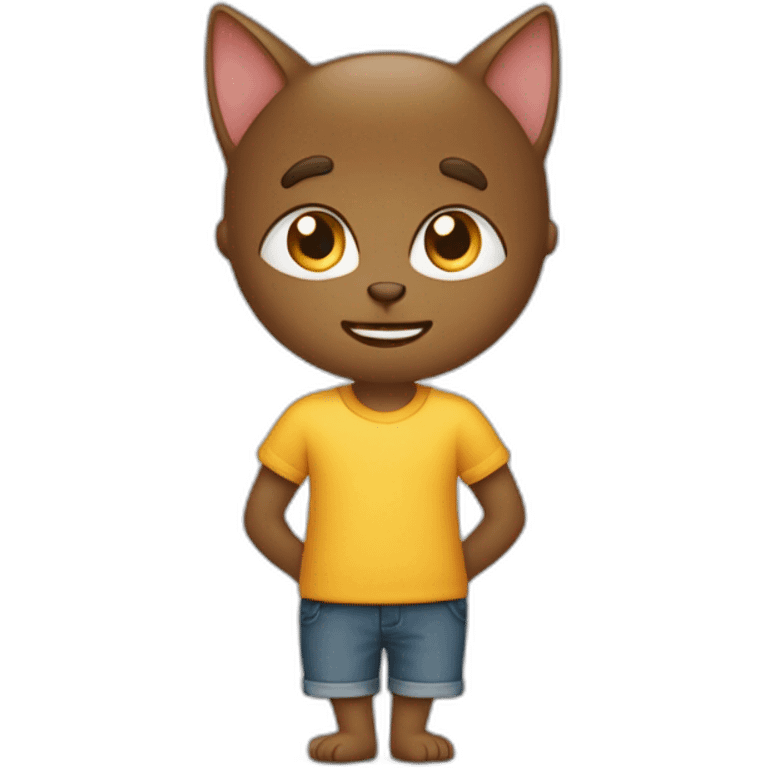 Garçon colé derrière un chat emoji