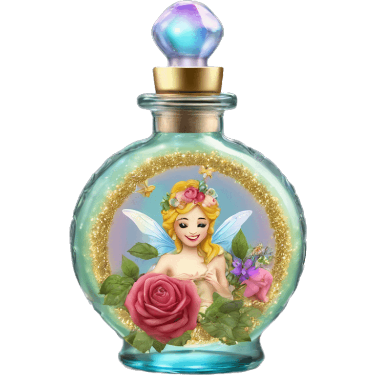 Rainbow magic fairy sparkling old Antique oil perfume bottle with herbal and rose flowers emoji