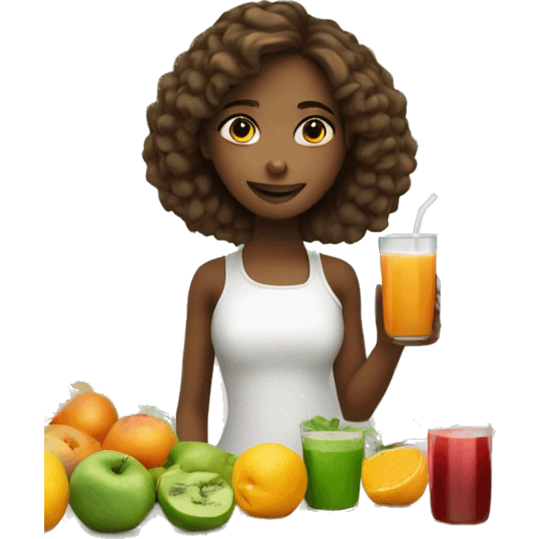 Girl with her juicing stand for healthy organic juices emoji