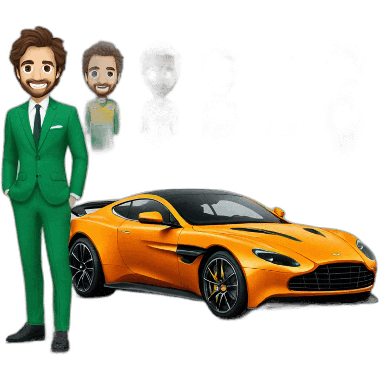 Fernando Alonso with Aston Martin Team, green suit emoji