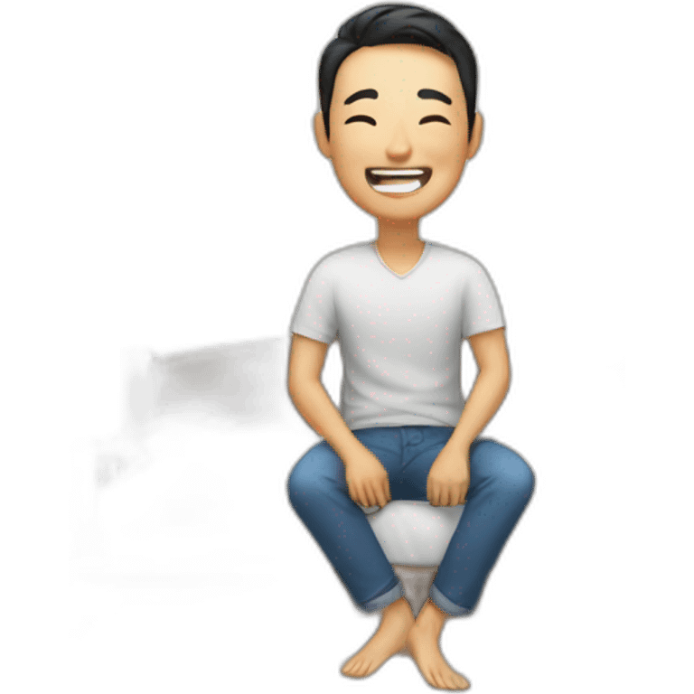 asian man laughing while sitting on the bed emoji