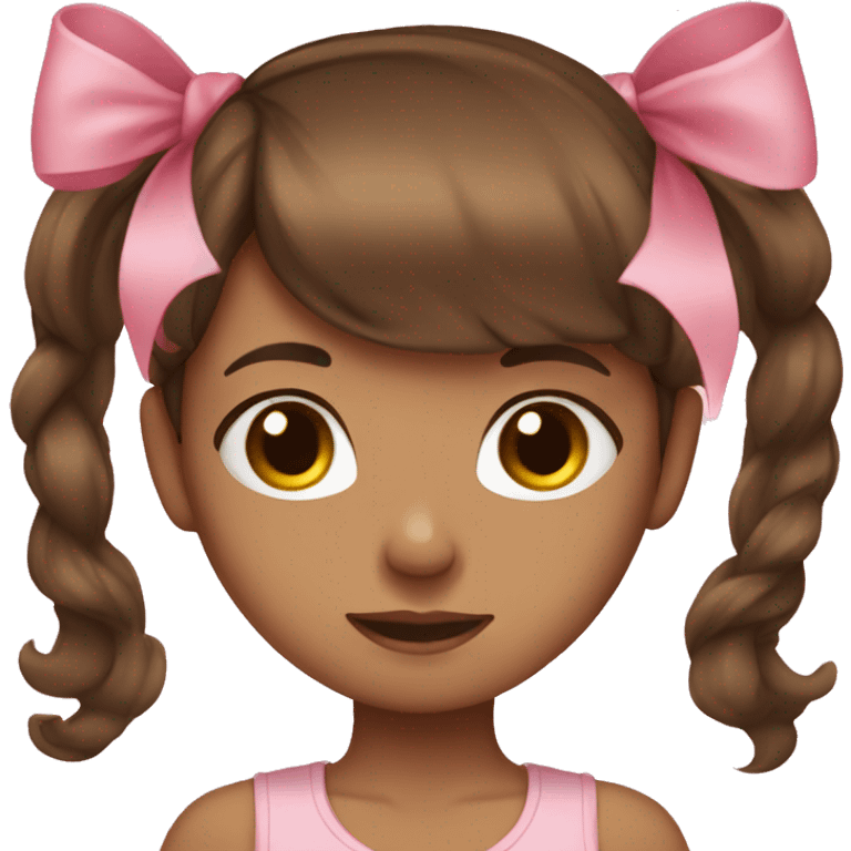 A girls brown hair with a pink bow emoji